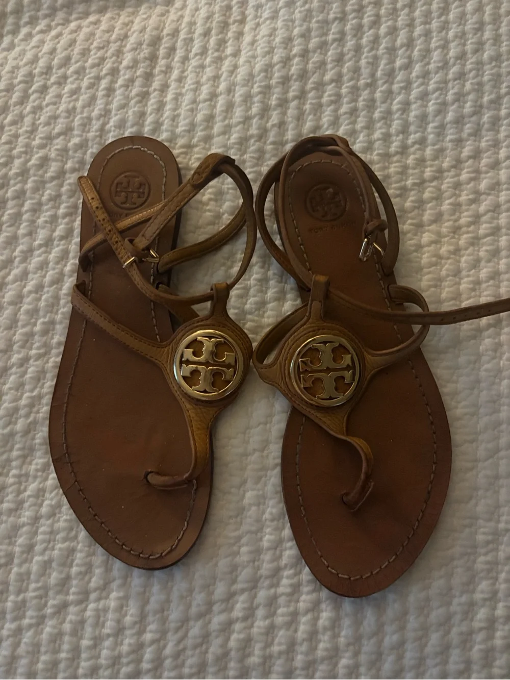 Tory Burch Chestnut Leather Logo Thong Sandals